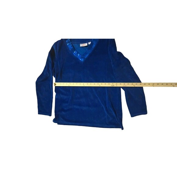 Quaker Factory‎ Blue Velour Medium Pullover Boho Lagen Look Career Jersey - Picture 3 of 6